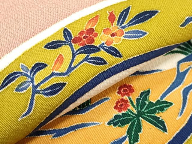 平和屋本店■極上　本加賀友禅作家　木村雨山　九寸名古屋帯　花絵皿文　宍色地　逸品　CYAA1193s5