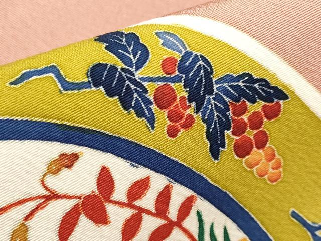 平和屋本店■極上　本加賀友禅作家　木村雨山　九寸名古屋帯　花絵皿文　宍色地　逸品　CYAA1193s5