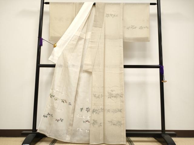 平和屋本店■極上　訪問着　無双　紗袷　紗×紗　スワトウ刺繍　枝葉文　丁子色地　逸品　CYAA1238s5