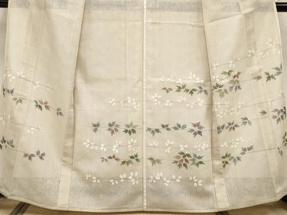 平和屋本店■極上　訪問着　無双　紗袷　紗×紗　スワトウ刺繍　枝葉文　丁子色地　逸品　CYAA1238s5