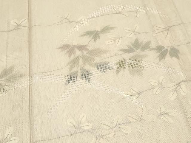 平和屋本店▽極上　訪問着　無双　紗袷　紗×紗　スワトウ刺繍　枝葉文　丁子色地　逸品　CYAA1238s5
