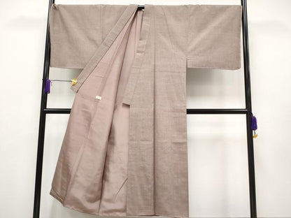 平和屋本店■極上 男性 紬 羽織セット キングサイズ 着物：白茶色 羽織：胡桃染色 逸品 未使用 CYAA1243s5