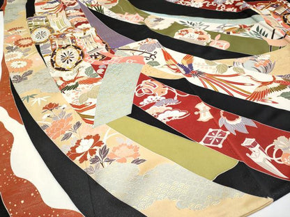 平和屋本店●極上 創業460年・千總 振袖 駒刺繍 御所車熨斗花鳥文 黒地 銀通し地 伊勢丹扱い 逸品 CYAA1253s5