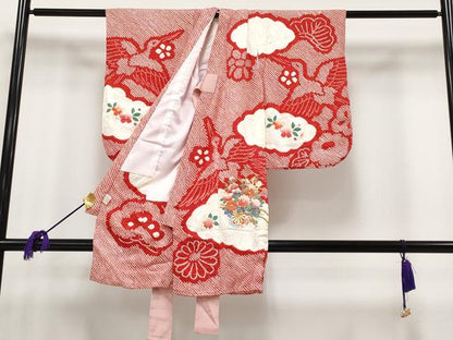 平和屋本店■極上　七五三　女の子　3歳　祝着・襦袢セット　絞り　飛鶴花車文　金彩　逸品　CYAA1297s5