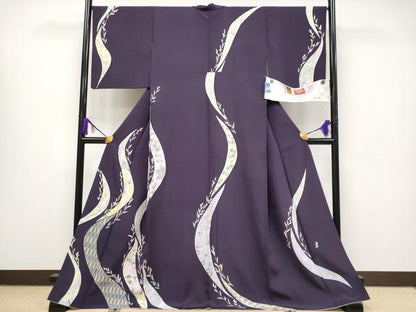平和屋本店■極上　本加賀友禅作家　中正享子　訪問着　五輪　証紙付き　深紫色地　逸品　CYAA1305s5