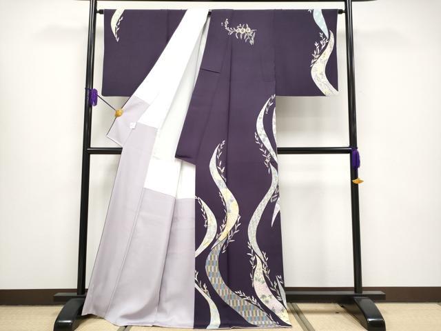 平和屋本店■極上　本加賀友禅作家　中正享子　訪問着　五輪　証紙付き　深紫色地　逸品　CYAA1305s5