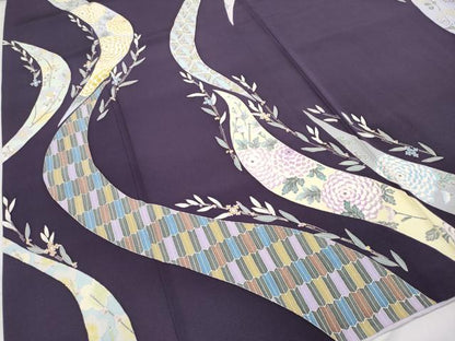 平和屋本店■極上　本加賀友禅作家　中正享子　訪問着　五輪　証紙付き　深紫色地　逸品　CYAA1305s5