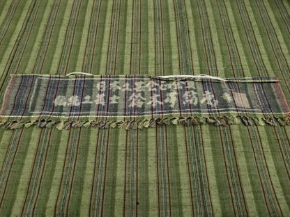 平和屋本店●極上 日本工芸会正会員 伝統工芸士 鈴木苧紡庵 重要無形文化財 紬 間道 反端付き 逸品 CYAA1322s5