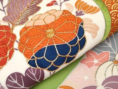 平和屋本店●極上 創業460年・千總 振袖 駒刺繍 舞蝶花丸文 金彩 青丹色 阪急百貨店扱い 紙タグ付き 逸品 CYAA1346s5