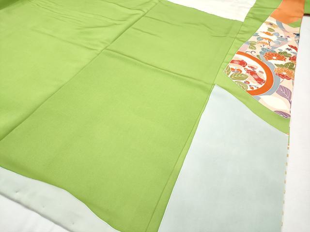 平和屋本店●極上 創業460年・千總 振袖 駒刺繍 舞蝶花丸文 金彩 青丹色 阪急百貨店扱い 紙タグ付き 逸品 CYAA1346s5