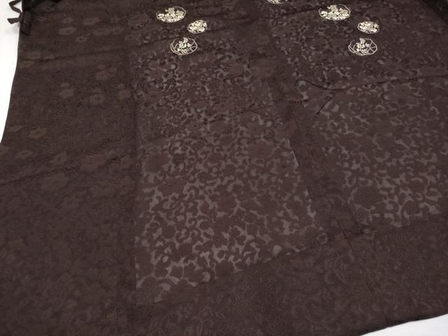 平和屋本店■極上　印傳　道中着　スリーシーズン 春夏秋 塵除け ロング丈 唐草紋紗 花丸文 赤墨色地 水国織物謹製 反端付 逸品 CYAA1353s5