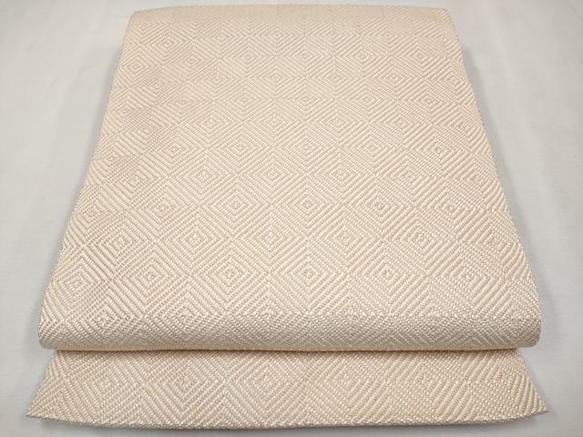平和屋本店●超希少　伊兵衛織　工芸手織　八寸名古屋帯　入子菱　洗柿色×白　逸品　CYAA1381s5