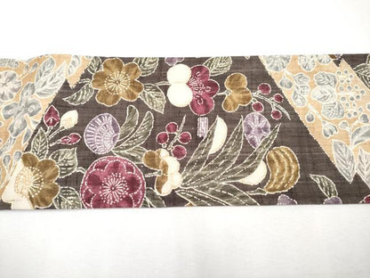 平和屋本店■極上　摺型友禅　京都　多ち花　九寸名古屋帯　生紬　松皮取の花　逸品　CYAA1404s5