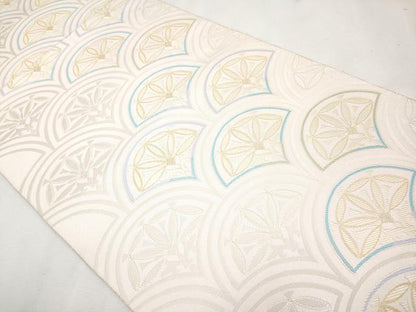 平和屋本店●極上 本場筑前博多織 八寸名古屋帯 唐織 花青海波 金糸 鈴乃屋扱い 逸品 未使用 CYAA1410s5
