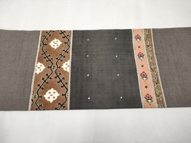 平和屋本店■極上　銀座もとじ　九寸名古屋帯　紬地　吉祥花文　金彩　灰色地　逸品　CYAA1461s5