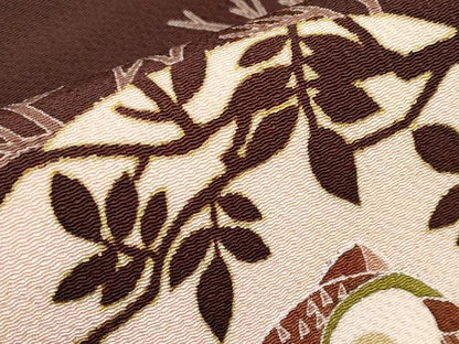 平和屋本店■希少　生駒暉夫　日本工芸会正会員　銀座もとじ　九寸名古屋帯　ミミズク　鬼しぼ縮緬　黒鳶色地　逸品　未使用　CYAA1462s5