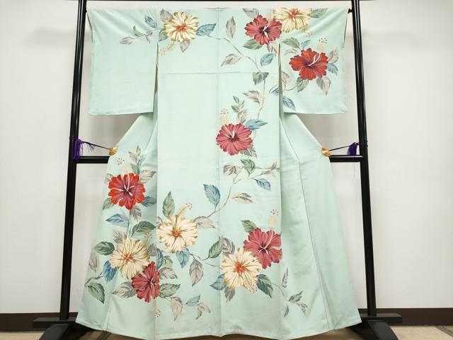 平和屋本店■極上　野口真造　大彦二代目　江戸染繍友禅　訪問着　刺繍　ハイビスカス　金糸　高島屋扱い　夏虫色 逸品 CYAA1484s5