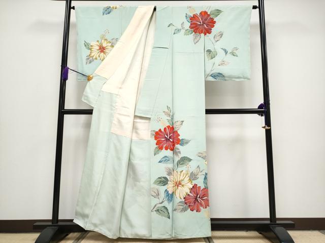 平和屋本店■極上　野口真造　大彦二代目　江戸染繍友禅　訪問着　刺繍　ハイビスカス　金糸　高島屋扱い　夏虫色 逸品 CYAA1484s5