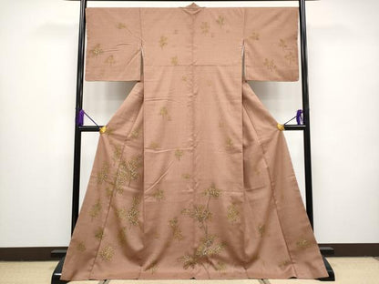 平和屋本店●極上 創業460年・千總 松坂屋染織名作展 訪問着 本場結城紬地 枝葉文 煎茶色地 逸品 未使用 CYAA1501s5