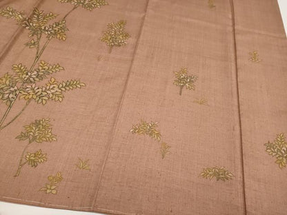 平和屋本店●極上 創業460年・千總 松坂屋染織名作展 訪問着 本場結城紬地 枝葉文 煎茶色地 逸品 未使用 CYAA1501s5