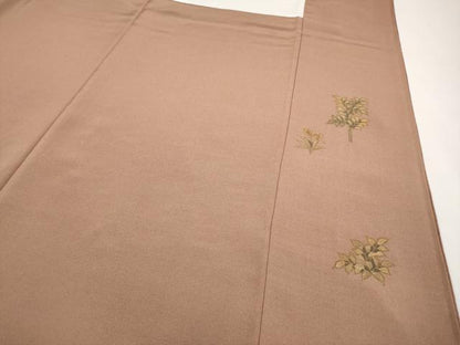 平和屋本店●極上 創業460年・千總 松坂屋染織名作展 訪問着 本場結城紬地 枝葉文 煎茶色地 逸品 未使用 CYAA1501s5