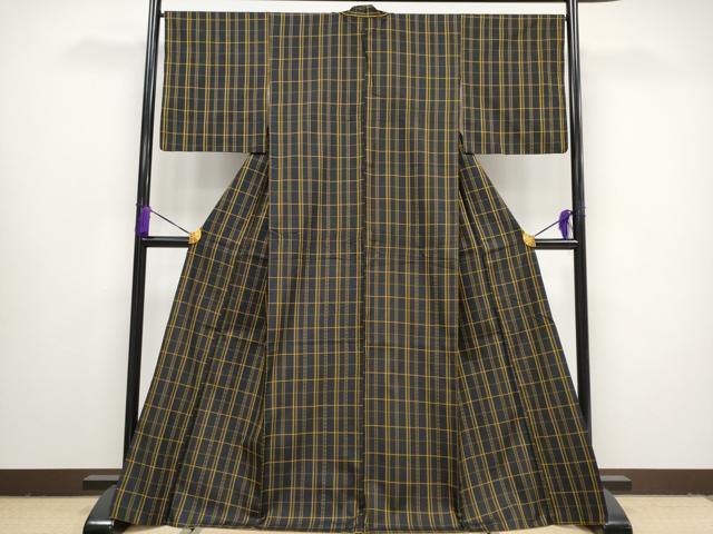 平和屋本店●極上 本場黄八丈 黒八丈 紬 市松綾織 大丸扱い 逸品 CYAA1519s5