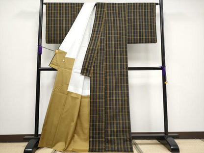 平和屋本店●極上 本場黄八丈 黒八丈 紬 市松綾織 大丸扱い 逸品 CYAA1519s5