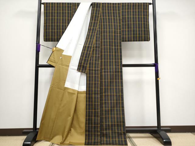 平和屋本店●極上 本場黄八丈 黒八丈 紬 市松綾織 大丸扱い 逸品 CYAA1519s5