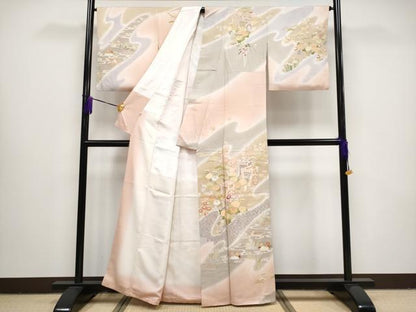 平和屋本店●極上　創業460年・千總　訪問着　駒刺繍　御所車鴛鴦花文　暈し染　金彩　反端付　小田急百貨店扱い　虹色地　逸品 CYAA4301s6