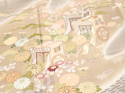 平和屋本店●極上　創業460年・千總　訪問着　駒刺繍　御所車鴛鴦花文　暈し染　金彩　反端付　小田急百貨店扱い　虹色地　逸品 CYAA4301s6