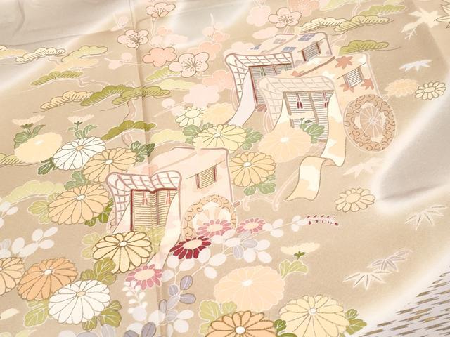 平和屋本店●極上　創業460年・千總　訪問着　駒刺繍　御所車鴛鴦花文　暈し染　金彩　反端付　小田急百貨店扱い　虹色地　逸品 CYAA4301s6