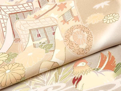 平和屋本店●極上　創業460年・千總　訪問着　駒刺繍　御所車鴛鴦花文　暈し染　金彩　反端付　小田急百貨店扱い　虹色地　逸品 CYAA4301s6