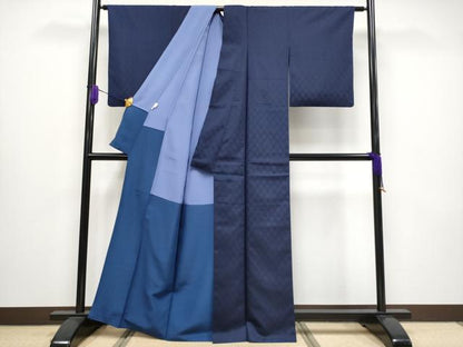 平和屋本店●極上 藍香房 天然灰汁醗酵建本藍染 小石丸 花織 小紋 菱繋ぎ 証紙付き 青褐色 逸品 CYAA1546s5