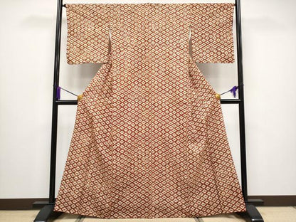 平和屋本店●極上 岩手の匠 草紫堂 南部絞り 茜染 紬 菱繋ぎ 逸品 CYAA1550s5
