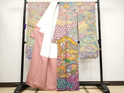 平和屋本店■極上　樋熊哲也　振袖　辻が花　絞り　手描き　金通し地　逸品　CYAA1584s5