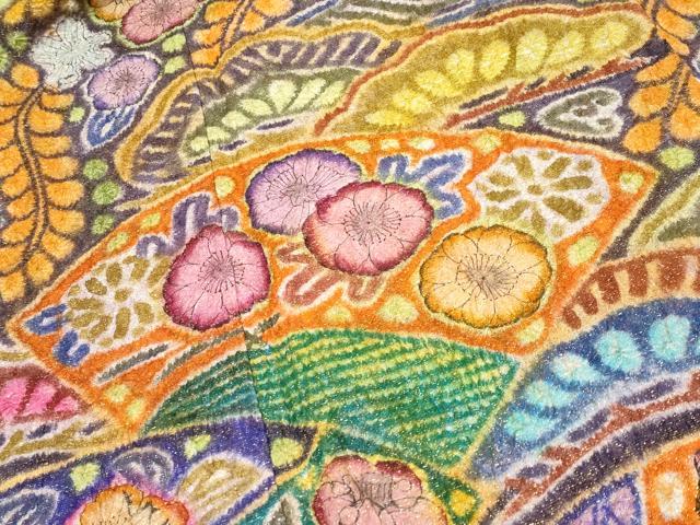 平和屋本店■極上　樋熊哲也　振袖　辻が花　絞り　手描き　金通し地　逸品　CYAA1584s5