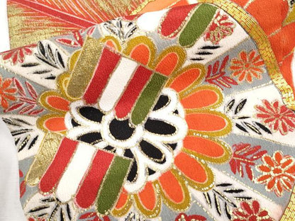 平和屋本店■極上　アンティーク　大正ロマン　振袖　駒刺繍　飛鶴檜扇花文　黒地　金彩　逸品　CYAA1593s5