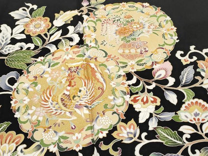 平和屋本店■極上　創業460年・千總　黒留袖・長襦袢セット　駒刺繍　花鳥唐草絵皿文　金彩　高島屋扱い　逸品　CYAA1618s5