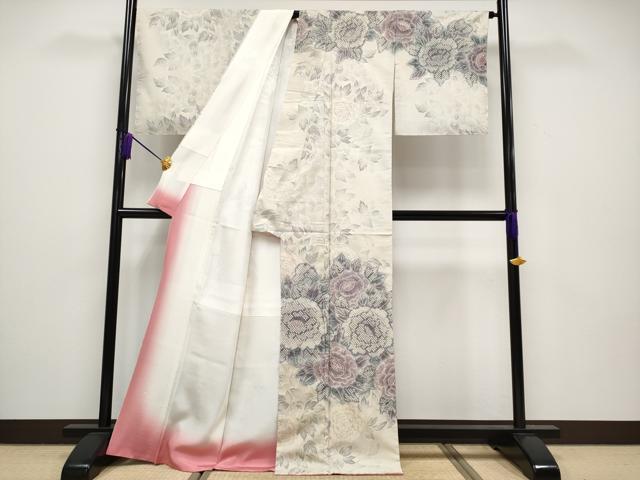 平和屋本店●極上　名門　藤娘きぬたや・総絞り　訪問着　本場大島紬　白大島　9マルキ　牡丹　逸品　CYAA4311s6