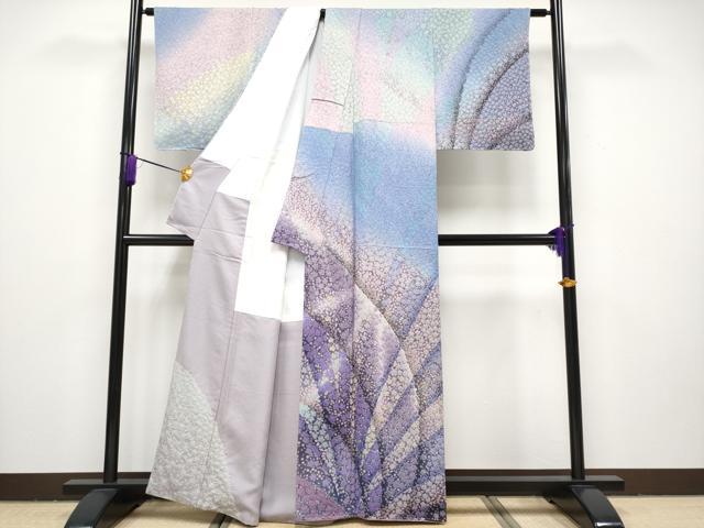 平和屋本店■極上　十日町　名門　滝泰謹製　中国三大刺繍　相良刺繍　訪問着　朧染　襲絞り　舞花文　金通し地　逸品　未使用 CYAA1631s5
