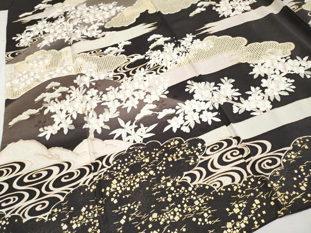 平和屋本店■極上　中国三大刺繍　スワトウ刺繍　訪問着　駒刺繍　雲取り光琳枝花文　金彩　檳榔子染色地　逸品　CYAA1637s5