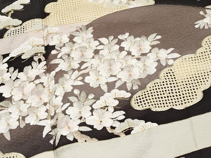 平和屋本店■極上　中国三大刺繍　スワトウ刺繍　訪問着　駒刺繍　雲取り光琳枝花文　金彩　檳榔子染色地　逸品　CYAA1637s5