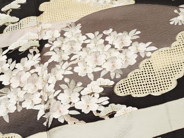 平和屋本店■極上　中国三大刺繍　スワトウ刺繍　訪問着　駒刺繍　雲取り光琳枝花文　金彩　檳榔子染色地　逸品　CYAA1637s5