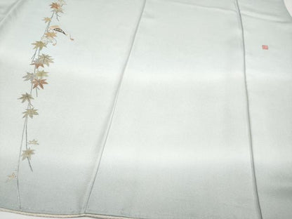 平和屋本店■極上　山口美術織物　皇室　伊勢神宮御用　西陣織　訪問着　総刺繍　檜扇枝垂れ花文　暈し染　金銀彩　白藍色 逸品 CYAA1641s5