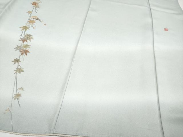 平和屋本店■極上　山口美術織物　皇室　伊勢神宮御用　西陣織　訪問着　総刺繍　檜扇枝垂れ花文　暈し染　金銀彩　白藍色 逸品 CYAA1641s5
