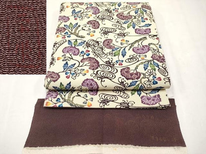 平和屋本店■最高級　城間栄順　本場琉球紅型　九寸開き名古屋帯　光琳枝花文　鬼しぼ縮緬　反端付き　逸品　CYAA1670s5