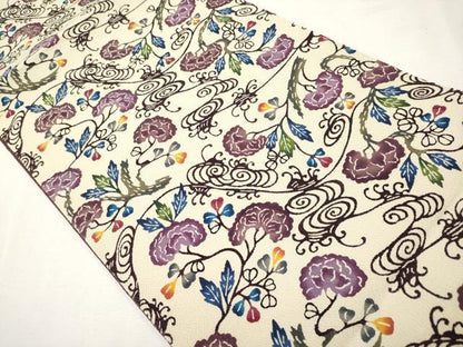 平和屋本店■最高級　城間栄順　本場琉球紅型　九寸開き名古屋帯　光琳枝花文　鬼しぼ縮緬　反端付き　逸品　CYAA1670s5