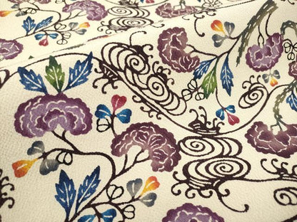 平和屋本店■最高級　城間栄順　本場琉球紅型　九寸開き名古屋帯　光琳枝花文　鬼しぼ縮緬　反端付き　逸品　CYAA1670s5