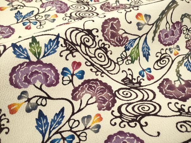 平和屋本店■最高級　城間栄順　本場琉球紅型　九寸開き名古屋帯　光琳枝花文　鬼しぼ縮緬　反端付き　逸品　CYAA1670s5