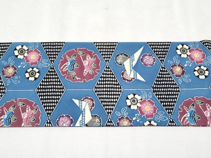 平和屋本店●希少 城間栄喜 琉球紅型 塩瀬 九寸名古屋帯 亀甲雪輪花文 逸品 CYAA1674s5